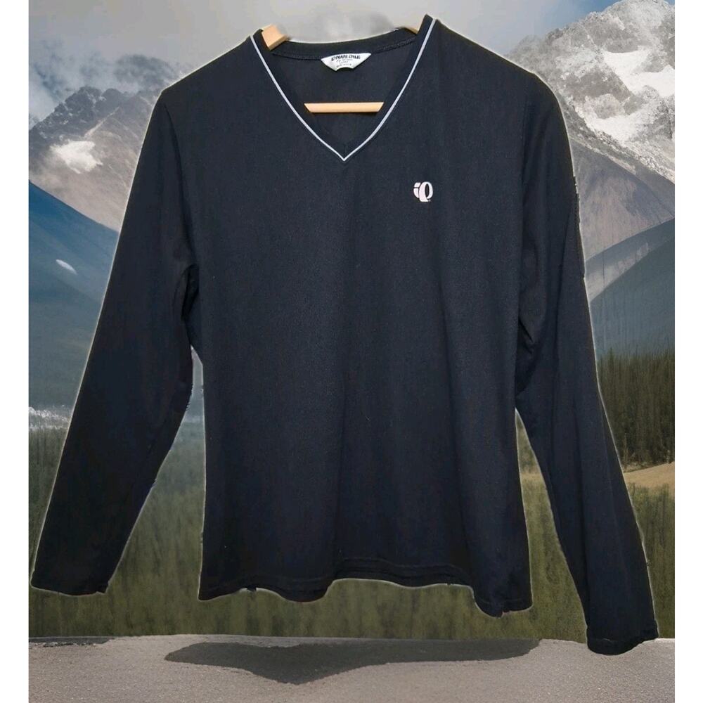 Pearl Izumi Cycling Shirt Women Large Black V-Neck Zip Pocket Long Sleeve EUC